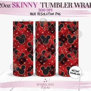 20 oz Skinny Tumbler Mouse Ears Buffalo Plaid Wrap, Mouse Headband Ears Christmas Tumbler png, Magical Christmas Inspired Digital png Sublimation