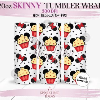 20 oz Skinny Tumbler Mouse Cupcake Wrap, Mickey headband Tumbler, Magical World Digital PNG Sublimation