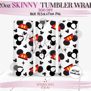 20 oz Skinny Tumbler Mickey Ears Hat Wrap, Mouse headband Tumbler, Magical World Digital PNG Sublimation