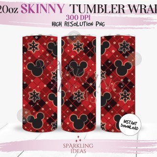 20 oz Skinny Tumbler Mickey Ears Buffalo Plaid Wrap, Snowflakes Christmas Tumbler png, Magical Christmas Inspired Digital png Sublimation