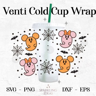 Mouse Ghost Wrap For Cold Cups 24oz SVG, Pastel Mouse Halloween Cold Cup Wrap Svg, Pastels Spooky Halloween Svg, Halloween Mouse Ears SVG