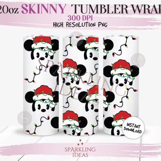 20 oz Skinny Tumbler Mickey Christmas Hat Wrap, Mouse Christmas Lights Tumbler, Magical Christmas Inspired Digital PNG Sublimation