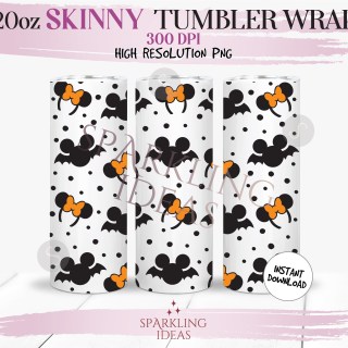 20 oz Skinny Tumbler Mouse Headband Ears Halloween Wrap, Mouse Halloween Tumbler, Mouse Ears Halloween Digital png Sublimation