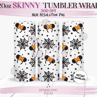 20 oz Skinny Tumbler Mouse Headband Ears Halloween Wrap, Mickey Spiderweb Halloween Tumbler, Mouse Ears Halloween Digital png Sublimation