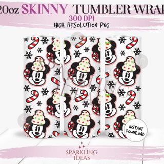 20 oz Skinny Tumbler Mickey Ears Hot Cocoa Wrap, Hot Drink Mug Tumbler, Magical Christmas Inspired Digital png Sublimation