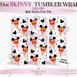 20 oz Skinny Mickey Ice Cream Cone Tumbler Wrap, Summer Snack Mouse Tumbler png, Park Snack Mouse Inspired Digital png Sublimation