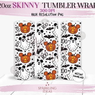 20 oz Skinny Mickey Ghosts Halloween Tumbler Wrap, Mouse Boo Halloween Tumbler png, Mouse Pumpkins Digital png Sublimation