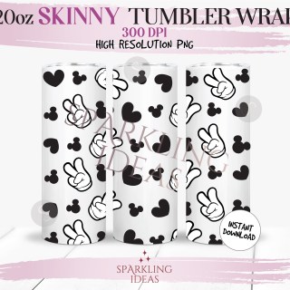 20 oz Skinny Peace Sign Mickey Glove Tumbler Wrap, Peace Love Mouse Tumbler png, Mouse Gloves Digital png Sublimation