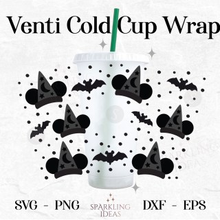 Sorcerer Mickey Hat Halloween Wrap For Cold Cups 24oz SVG, Magical Halloween Cold Cup Wrap Svg, Spooky Halloween Wrap Svg
