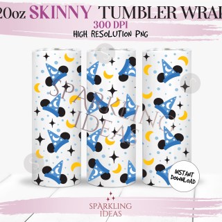20 oz Skinny Tumbler Sorcerer Mouse Hat Wrap, Magical Sorcerer Ears Tumbler png, Magical Ears Hat Digital png Sublimation