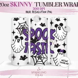 20 oz Skinny Tumbler SpookTastic Wrap, Mouse Ghost Tumbler, Mickey Halloween Digital PNG Sublimation