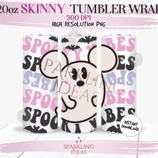 20 oz Skinny Tumbler Spooky Vibes Wrap, Mivkey Ghost Tumbler, Retro Halloween Digital png Sublimation