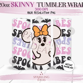 20 oz Skinny Tumbler Spooky Vibes Wrap, Minnie Ghost Tumbler, Retro Halloween Digital png Sublimation