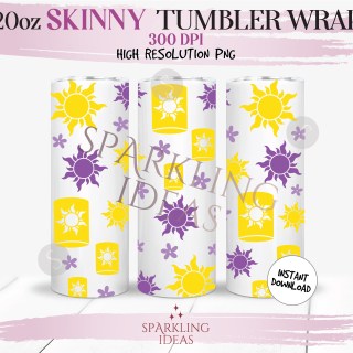 20 oz Skinny Tumbler Tangled Sun Wrap, Tangled Lantern Tumbler, Magical World Digital PNG Sublimation
