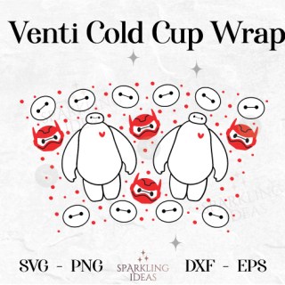 Baymax Cold Cups Starbucks 24oz No Hole SVG , Big Hero Cold Cup Wrap Svg, Balalala Robot Wrap Svg