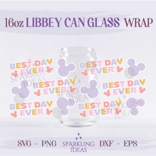 Best Day Ever Can Glass 16oz SVG, Mickey Ears Libbey Glass Svg, Mouse Ears Wrap Svg