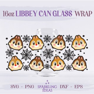 Chip and Dale Face Can Glass 16oz SVG, Halloween Libbey Glass Svg, Rescue Rangers Halloween Wrap Svg