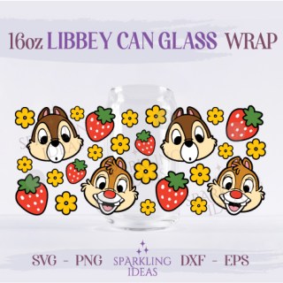 Chip and Dale 16oz Can Glass SVG, Chipmunk Libbey Glass Svg, Double Trouble Wrap Svg