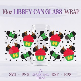 Mouse Cupcake Reindeer 16oz Glass SVG, Christmas Cupcake Libbey Glass Svg, MagicalChristmas Wrap Svg