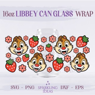 Dale Head Face 16oz Glass SVG, Strawberry Libbey Glass Svg, Rescue Rangers Wrap Svg