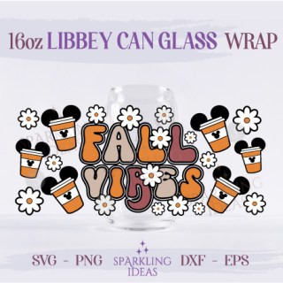 Fall Vibes Coffee Can Glass 16oz, Autumn Mouse Ears Libbey Glass Svg, Magical Autumn Fall Wrap Svg, Vintage Groovy Svg