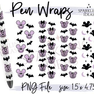 Mouse Purple Halloween Pen Wraps, Pen Wrap svg, Mouse Pumpkin Ears Pen Wrap, Halloween Pen Wrap, Pen Wraps Waterslides, Epoxy Pen Wraps
