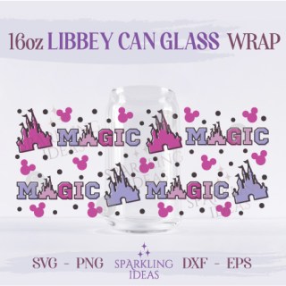 Magic Can glass wrap SVG 16oz, Magical Castle Libbey Glass Svg, Mickey Ears Wrap Svg