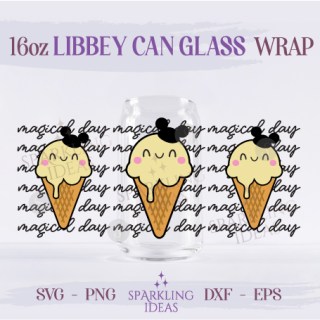 Magical Day Libbey  Can Glass 16oz SVG, Kawaii Ice Cream Ears Libbey Glass Svg, Mouse Ears Ice Cream Wrap Svg, Summer Snack Mouse Wrap Svg