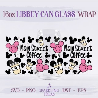 Main Street Coffee Can Glass 16oz, Love Coffee Libbey Glass Svg, Mickey Cotton Candy Wrap Svg, Mickey Ears Svg.
