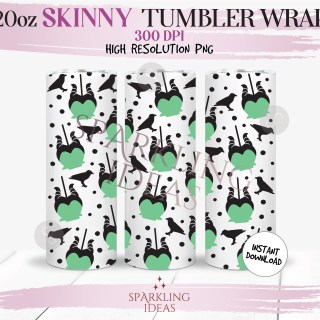 20 oz Skinny Tumbler Maleficent Wrap, Caramel Apples Inspired Tumbler, Halloween Villains Digital PNG Sublimation