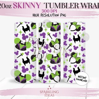 20 oz Skinny Tumbler Maleficent Ears Wrap, Villains Ears Hat Inspired Tumbler, Magical Ears Digital PNG Sublimation