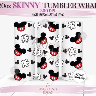 20 oz Skinny Tumbler Mickey Ears Wrap, Magical Place Tumbler, Mouse Gloves PNG Sublimation