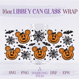Mickey Pumpkin Can Glass 16oz SVG, Pumpkin Halloween Ears Libbey Glass Svg, Pumpkin Mickey Ears Svg, Magical Halloween Wrap Svg
