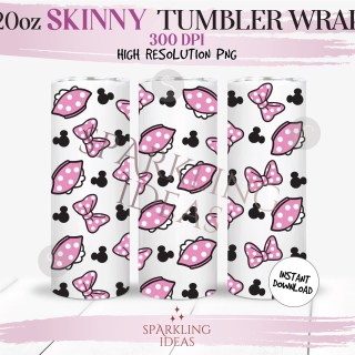 20 oz Skinny Tumbler Minnie Bow Ears Wrap, Magical Place Tumbler, Mouse Dress PNG Sublimation