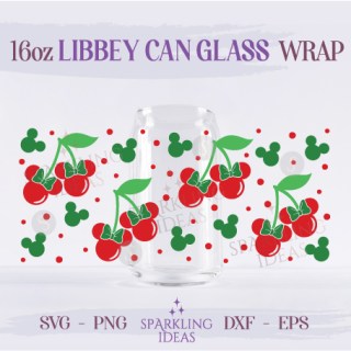 Minnie Cherry Can Glass 16oz SVG, Mouse Cherry Ears Libbey Glass Svg, Cherry Mouse Head Inspired Wrap Svg