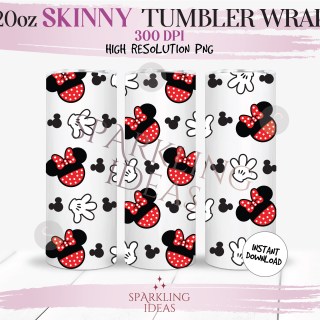 20oz Skinny Tumbler Minnie Ears Wrap, Magical Place Tumbler, Mouse Gloves PNG Sublimation