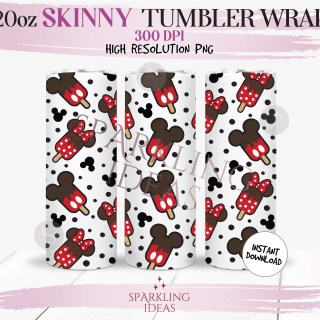 20 oz Skinny Tumbler Mouse Ice Cream Wrap, Magical Place Tumbler, Summer Snack Ears PNG Sublimation