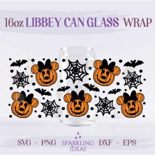Minnie Pumpkin Can Glass 16oz SVG, Pumpkin Halloween Ears Libbey Glass Svg, Pumpkin Minnie Ears Svg, Magical Halloween Wrap Svg