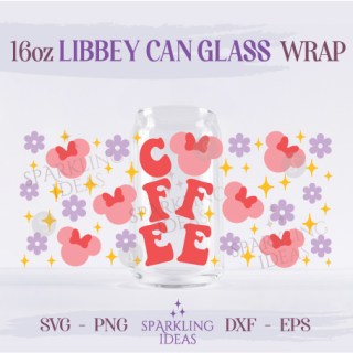 Coffee Minnie Ears Can Glass 16oz SVG, Retro Flowers Mouse LIBBEY Wrap Svg, Retro Ears Coffee Wrap Svg, Vintage Groovy Mouse Ears Cup Wrap