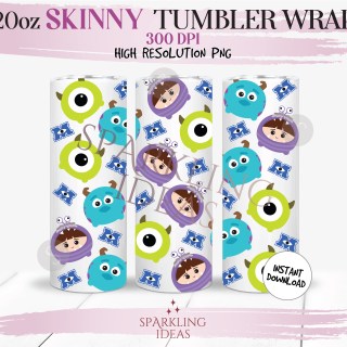20 oz Skinny Tumbler Monsters Tsum Tsum Wrap, Monster Inc Tumbler, Mike PNG Sublimation