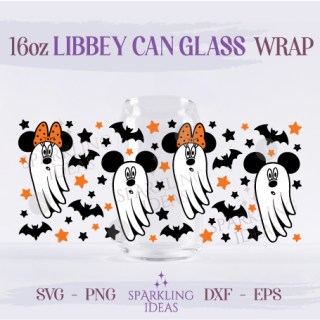Mouse Spooky Ghost Can Glass 16oz SVG, Mouse Ears Ghosts Halloween Ears Libbey Glass Svg, Magical Halloween Wrap Svg