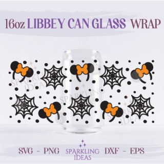 Mouse Headband Halloween Can Glass 16oz SVG, Mouse Spiderweb Halloween Libbey Glass Svg, Magical Halloween Wrap Svg