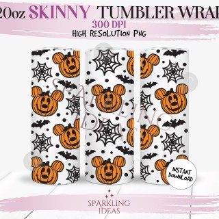 20 oz Skinny Tumbler Mickey Pumkins Wrap, Mouse Halloween Tumbler, Magical Halloween Digital PNG Sublimation