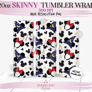 20 oz Skinny Tumbler Mouse Sorcerer Ears Wrap, Mouse Headband Tumbler, Magical Place Digital PNG Sublimation