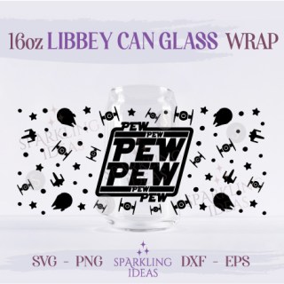 Pew Pew Pew Can Glass 16oz SVG, Galaxy Ships Libbey Glass Can Svg, Star Wars Can Wrap Svg, Jedi SVG Wrap Svg