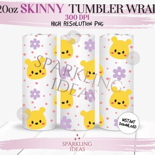 20 oz Skinny Tumbler Pooh Face Wrap, Pooh Bear Tumbler, Honey Bear Digital PNG Sublimation
