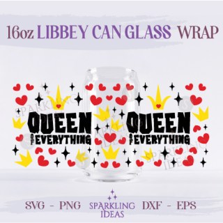 Queen of Everything Can Glass 16oz SVG, Villains Libbey Glass Svg, Queen of Heart Inspired Wrap Svg