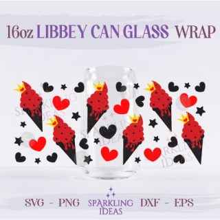 Queen of Hearts Ice Cream Cone Can Glass 16oz SVG, Villains Ice Cream Libbey Glass Svg, Ice Cream Inspired Wrap Svg