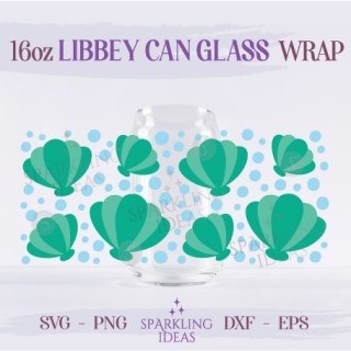 Seashell Inspired Can Glass  16oz SVG, Little Mermaid Libbey Glass Svg, Princess Mermaid Wrap Svg