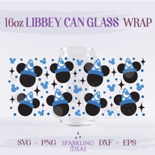 Mickey Sorcerer Can glass wrap SVG 16oz, Mouse Head Libbey Glass Svg, Sorcerer Ears Hat Wrap Svg, Mouse Ears Inspired Svg